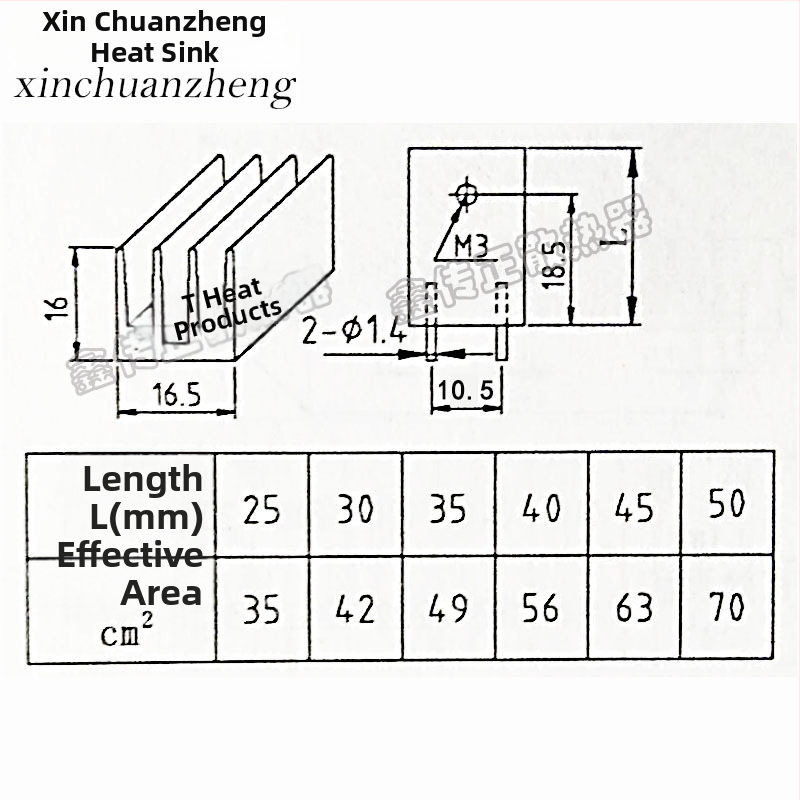 Vysokovýkonný hliníkový extrudovaný chladič BG25 s rebrami, 16,5 x 16 x 25 mm, na chladenie CPU a elektroniky