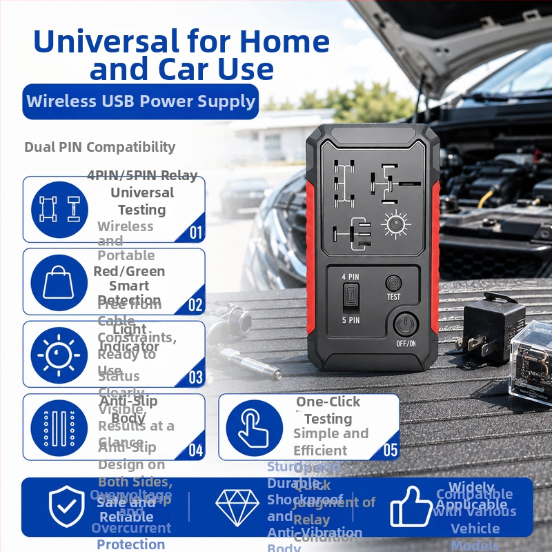 Detektor relé do auta s USB verziou, 12V univerzálny, bezpečný a stabilný, prenosná lítiová batéria, pre nástroje na opravu automobilov