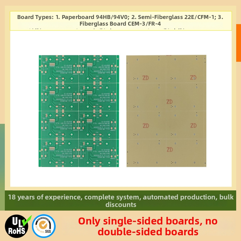 PCB CEM-1 22F, o singură față, 1 strat, cu acoperire cu cerneală de carbon, ignifugă, pentru surse de alimentare, disponibil în volume mari