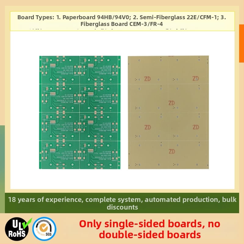 PCB CEM-1 22F, o singură față, 1 strat, cu acoperire cu cerneală de carbon, ignifugă, pentru surse de alimentare, disponibil în volume mari