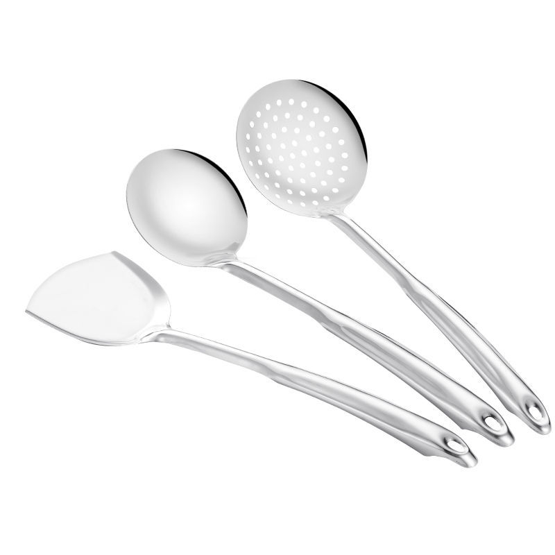 Set de ustensile de bucătărie din oțel inoxidabil: spatulă, lingură de supă, lingură cu găuri, lingură de strecurare, lingură pentru terci