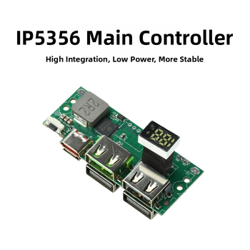 Šesťrozhranný modul rýchleho nabíjania PD QC s plným protokolom a digitálnym displejom, IP5356, 3,7V batériová powerbanka, sada pre domácich majstrov