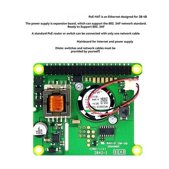 1 брой, цвят: както е показано, материал: PCB, съвместим с Raspberry Pi PoE+ HAT
