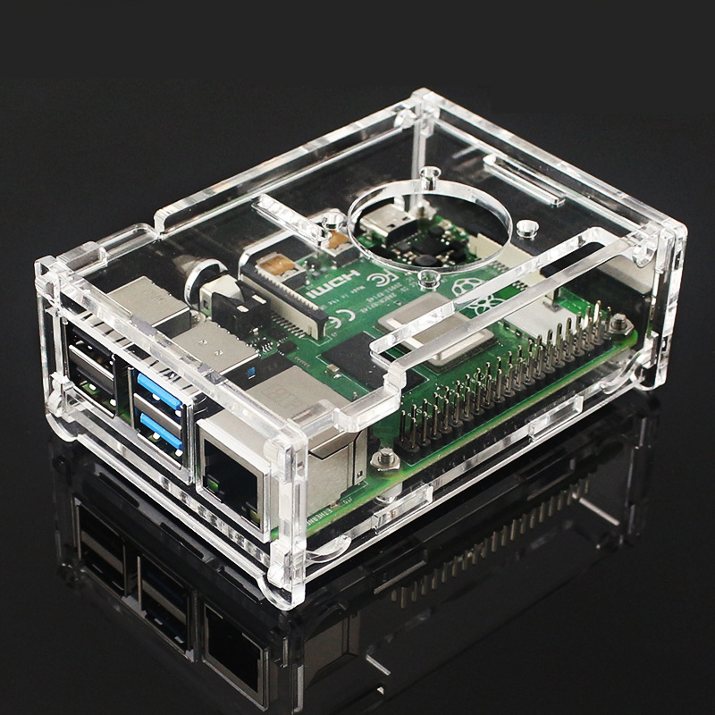 Carcasă Raspberry Pi 4B din acrilic transparent cu ventilator