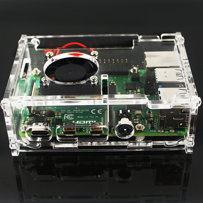 Carcasă Raspberry Pi 4B din acrilic transparent cu ventilator