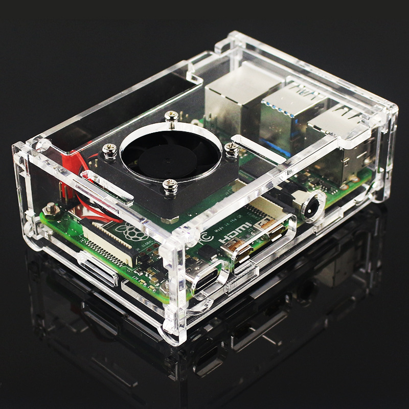 Carcasă Raspberry Pi 4B din acrilic transparent cu ventilator