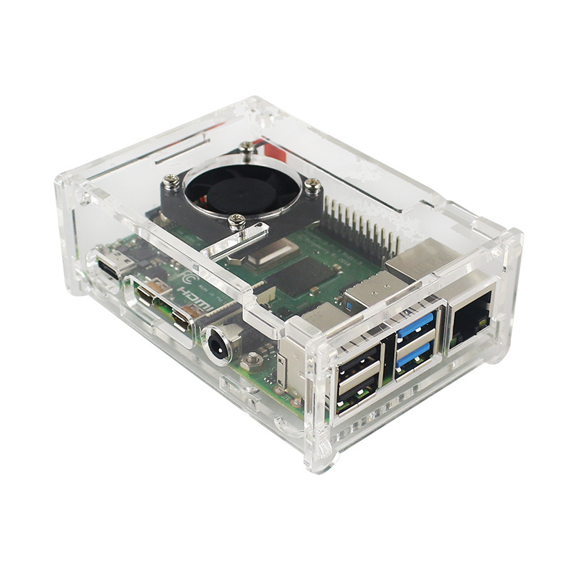 Carcasă Raspberry Pi 4B din acrilic transparent cu ventilator