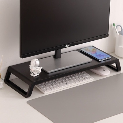 Suport pentru monitor de birou cu bază ridicată și raft de depozitare