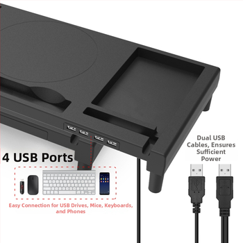 Podstavec na monitor KM01 ABS s úložným priestorom, nabíjanie cez USB, stojan na notebook, 52,5 × 23 × 7,5 cm