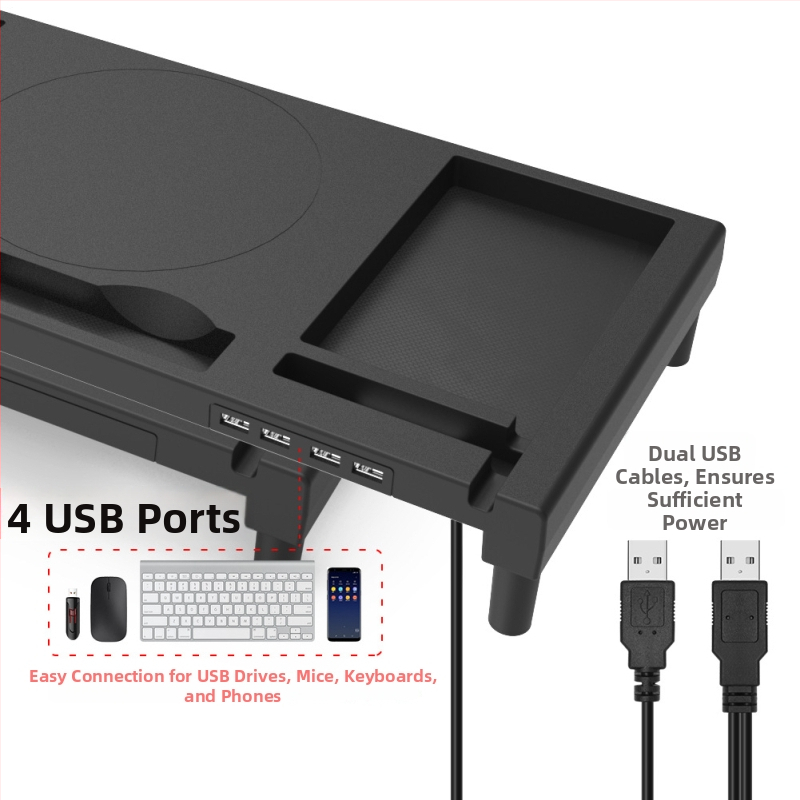 Podstavec na monitor KM01 ABS s úložným priestorom, nabíjanie cez USB, stojan na notebook, 52,5 × 23 × 7,5 cm