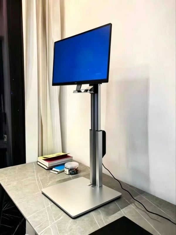 Suport monitor electric reglabil pentru birou, argintiu, cu telecomandă