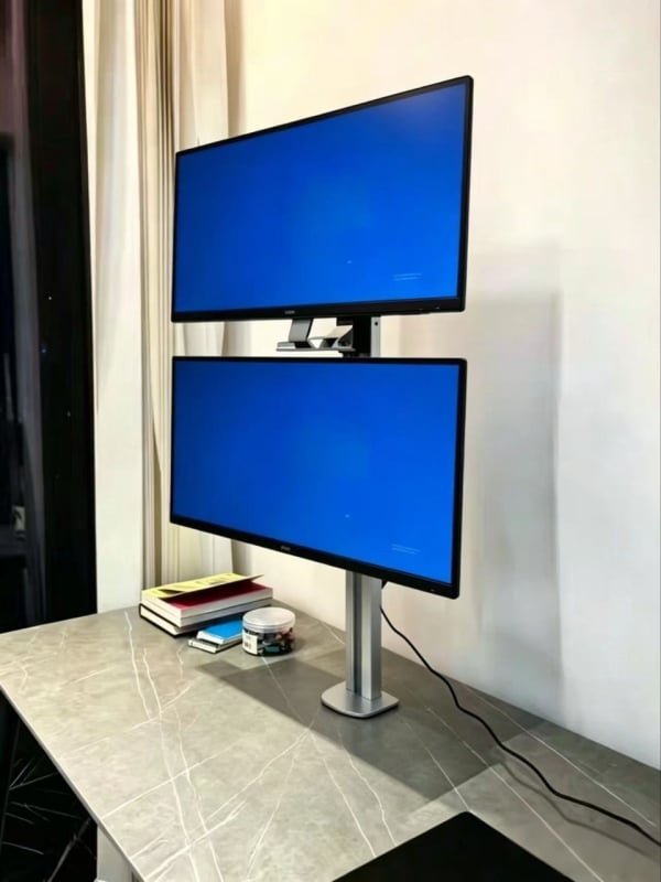 Suport monitor electric reglabil pentru birou, argintiu, cu telecomandă
