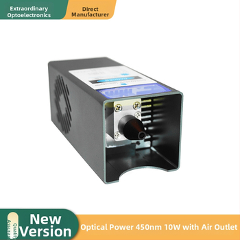 Modrý laser s ultrajemným lúčom, pevné zaostrenie, 450 nm, 10 W, PWM riadenie, 12 V pohon, systém s dvoma ventilátormi
