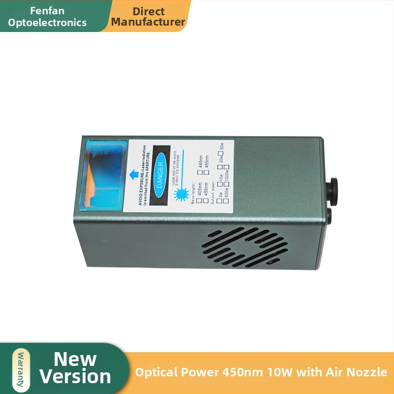 Modrý laser s ultrajemným lúčom, pevné zaostrenie, 450 nm, 10 W, PWM riadenie, 12 V pohon, systém s dvoma ventilátormi