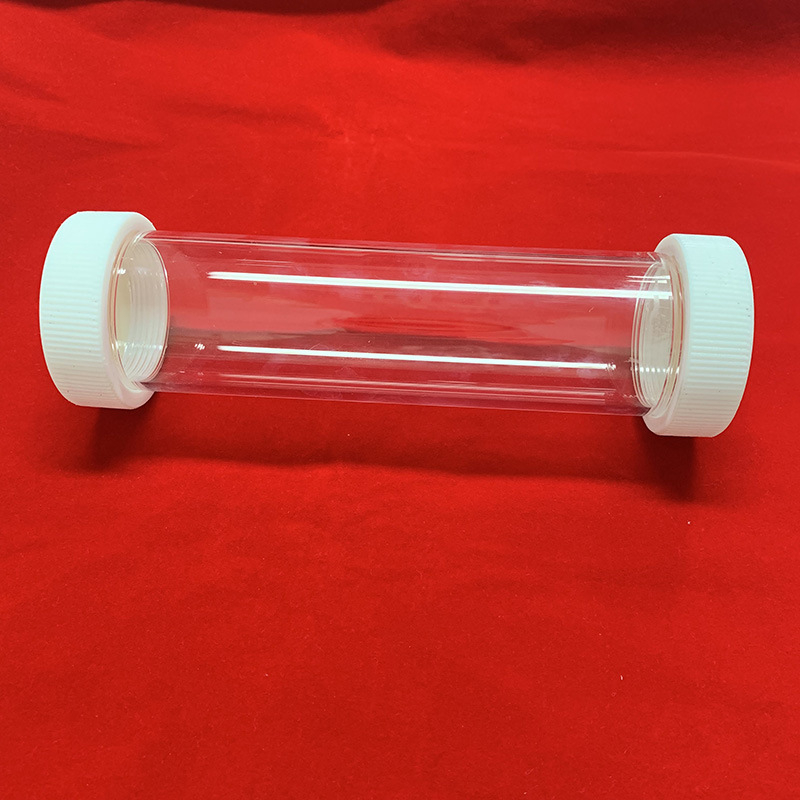 Țevi transparente din sticlă de cuarț, fabricate la comandă, cu deschideri la ambele capete și capace filetate PTFE