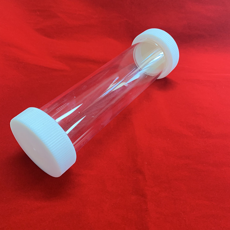 Țevi transparente din sticlă de cuarț, fabricate la comandă, cu deschideri la ambele capete și capace filetate PTFE