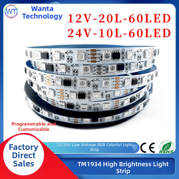 TM1934 RGB LED pásik 5050, 12V, samolepiaci, vodeodolný vonkajší programovateľný