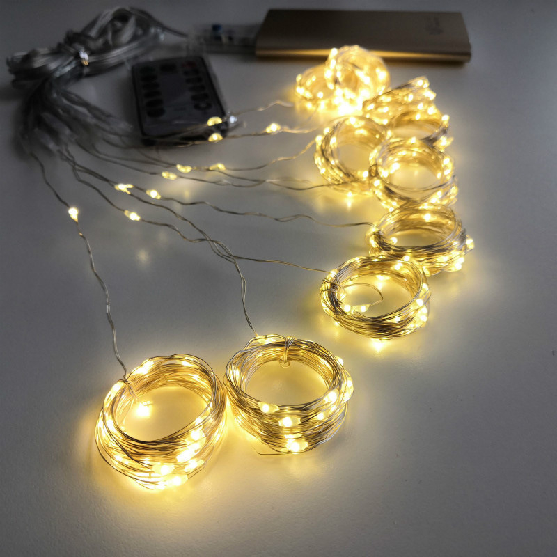 Șiruri LED cu sârmă de cupru, control USB prin telecomandă, 300 LED, decor interior de sărbători