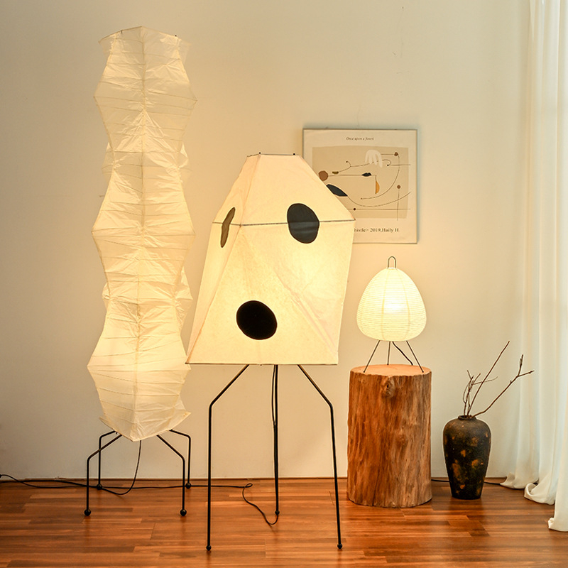 Lampă de podea japoneză din hârtie de orez, stil muson, design decorativ creativ pentru living și birou