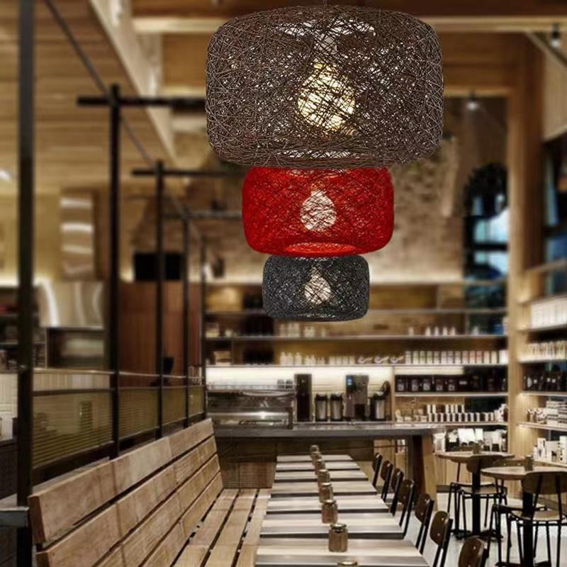 Lampă pendul din ratan, sferă cu șnur de viță de vie, LED, diametru 40 cm, înălțime reglabilă 1,2 m, potrivită pentru dining, living și spații comerciale