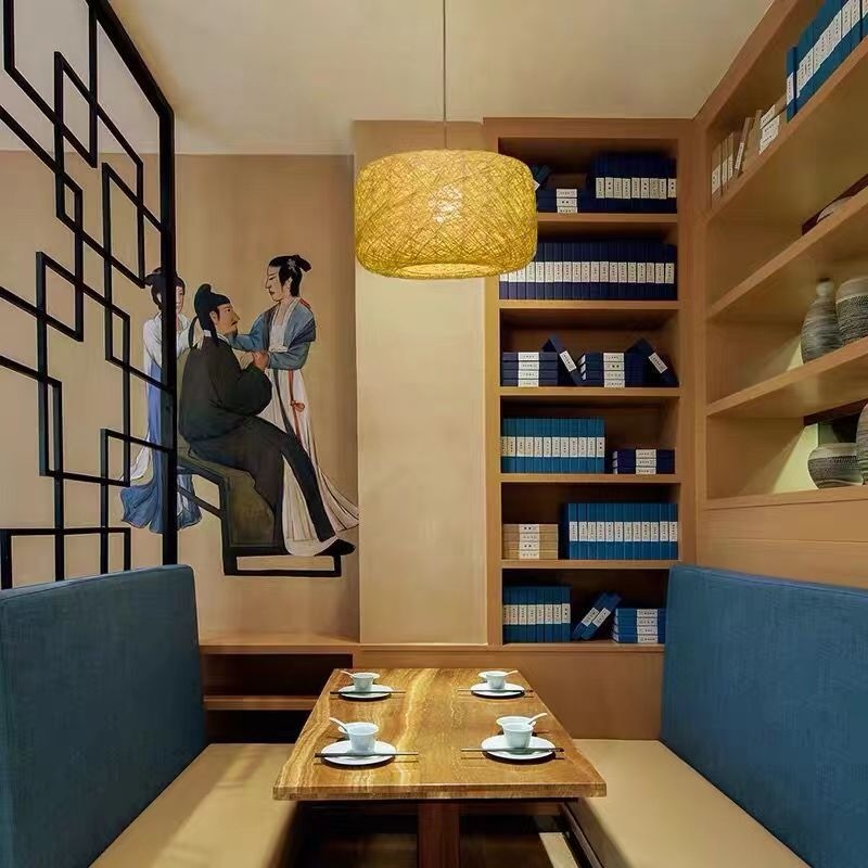 Lampă pendul din ratan, sferă cu șnur de viță de vie, LED, diametru 40 cm, înălțime reglabilă 1,2 m, potrivită pentru dining, living și spații comerciale