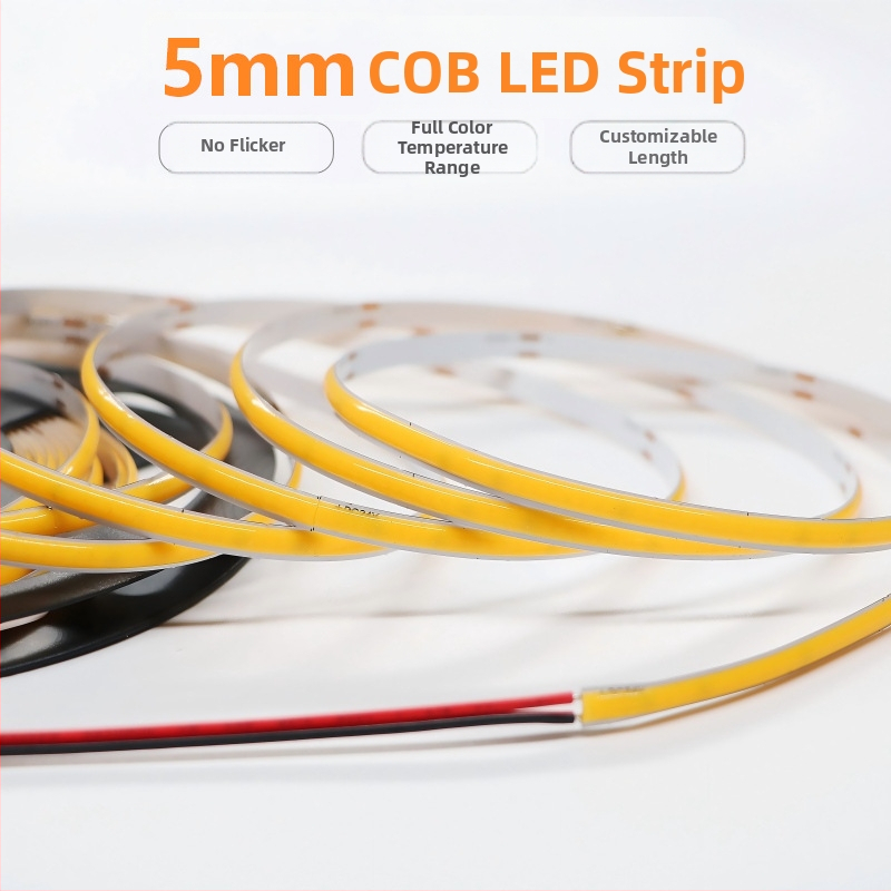5 mm COB LED pásik, 12V/24V nízke napätie, samolepiaci, lineárne svetlo, ultra jasné, vysoké CRI 90, dekoratívne osvetlenie domácnosti