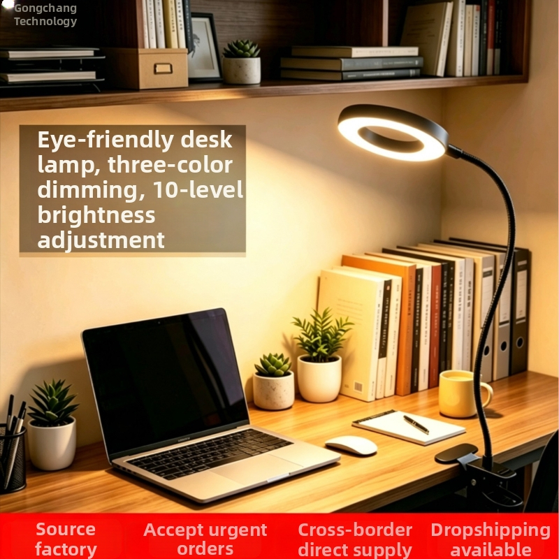LED stolová lampa Eye-Care s pripínaním, napájaná cez USB, stmievateľná a farebne nastaviteľná lampa na čítanie