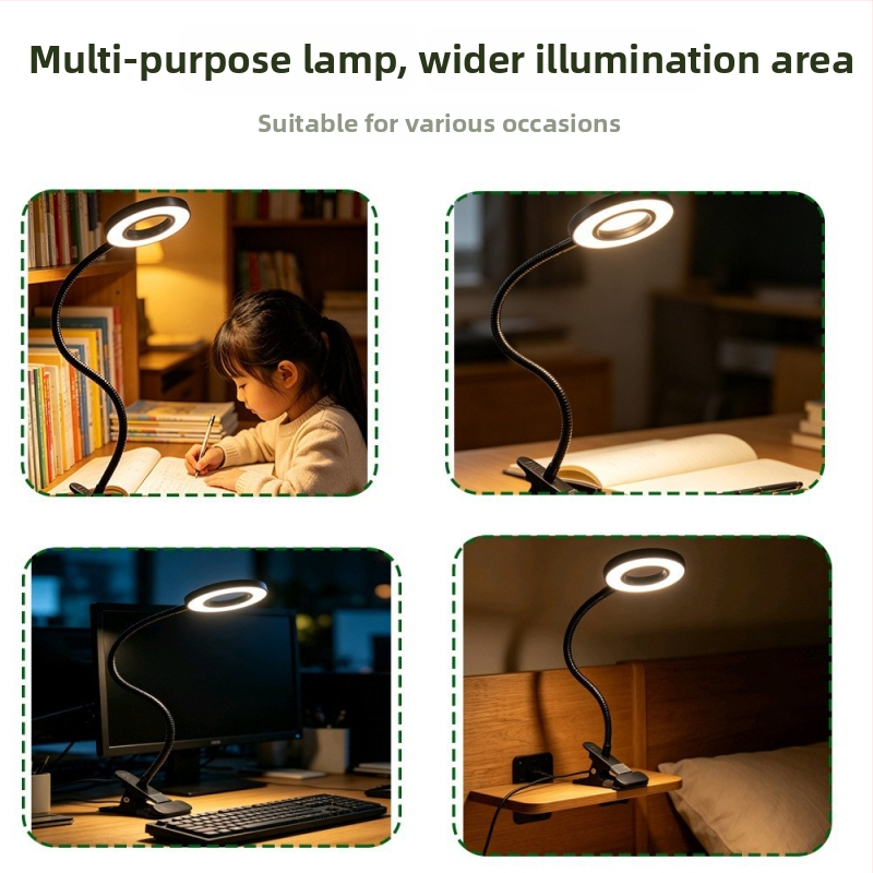 LED stolová lampa Eye-Care s pripínaním, napájaná cez USB, stmievateľná a farebne nastaviteľná lampa na čítanie