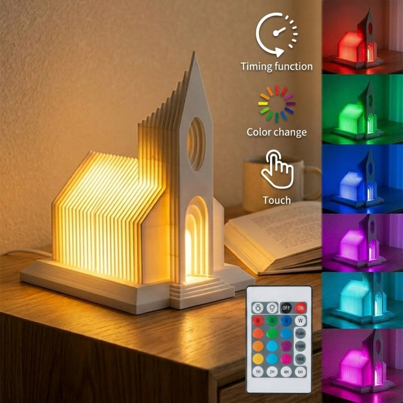 Lampă de noapte cu temă bisericească, control de la distanță și atingere, lampă de noptieră pentru dormitor, iluminare ambientală RGB.