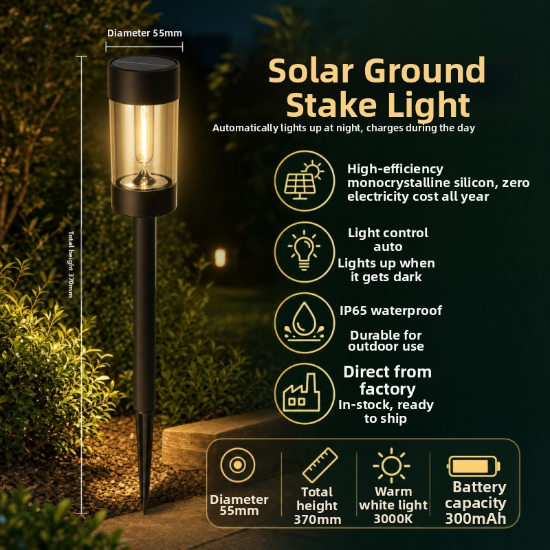 Solárna LED záhradná lampa s volfrámovým efektom, vonkajší kolík do zeme, vodeodolná
