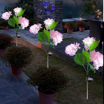 Lumini LED solare pentru exterior, cu hortensie artificială, decor de grădină, impermeabile, stâlpi pentru gazon