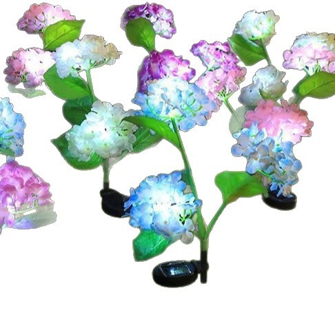 Lumini LED solare pentru exterior, cu hortensie artificială, decor de grădină, impermeabile, stâlpi pentru gazon