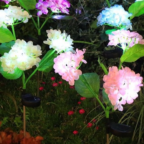 Lumini LED solare pentru exterior, cu hortensie artificială, decor de grădină, impermeabile, stâlpi pentru gazon
