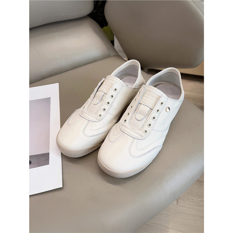 Adidași pentru femei din piele naturală, albi, talpă plată, fără șireturi, model vară 2025, pantofi urbani casual, purtare în două moduri