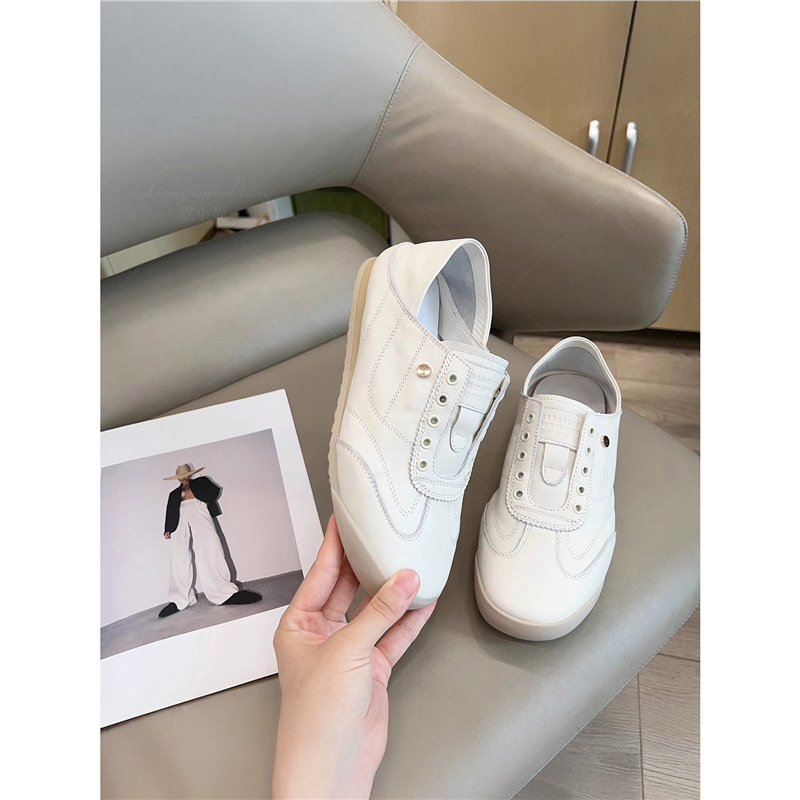 Adidași pentru femei din piele naturală, albi, talpă plată, fără șireturi, model vară 2025, pantofi urbani casual, purtare în două moduri