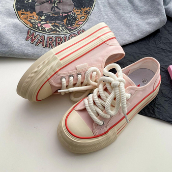 Adidași din pânză pentru femei, talpă groasă, respirabili, primăvara 2025, vârf rotund, glezna joasă, talpă vulcanizată, cod L-2283, stil coreean