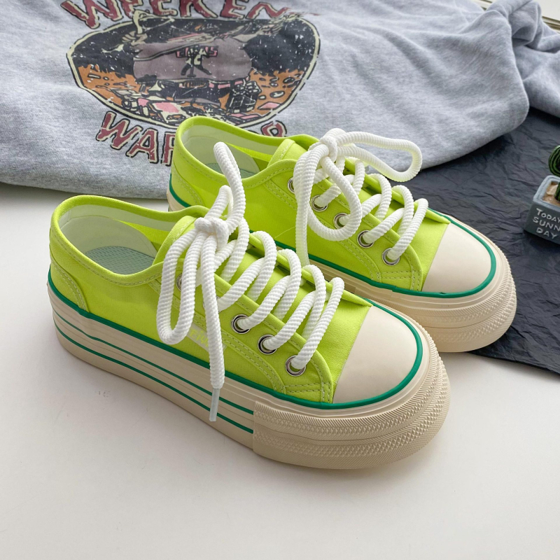 Adidași din pânză pentru femei, talpă groasă, respirabili, primăvara 2025, vârf rotund, glezna joasă, talpă vulcanizată, cod L-2283, stil coreean