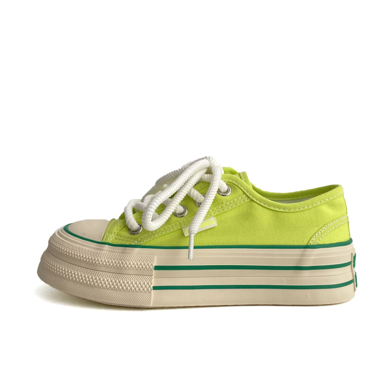 Adidași din pânză pentru femei, talpă groasă, respirabili, primăvara 2025, vârf rotund, glezna joasă, talpă vulcanizată, cod L-2283, stil coreean