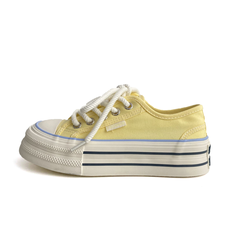 Adidași din pânză pentru femei, talpă groasă, respirabili, primăvara 2025, vârf rotund, glezna joasă, talpă vulcanizată, cod L-2283, stil coreean