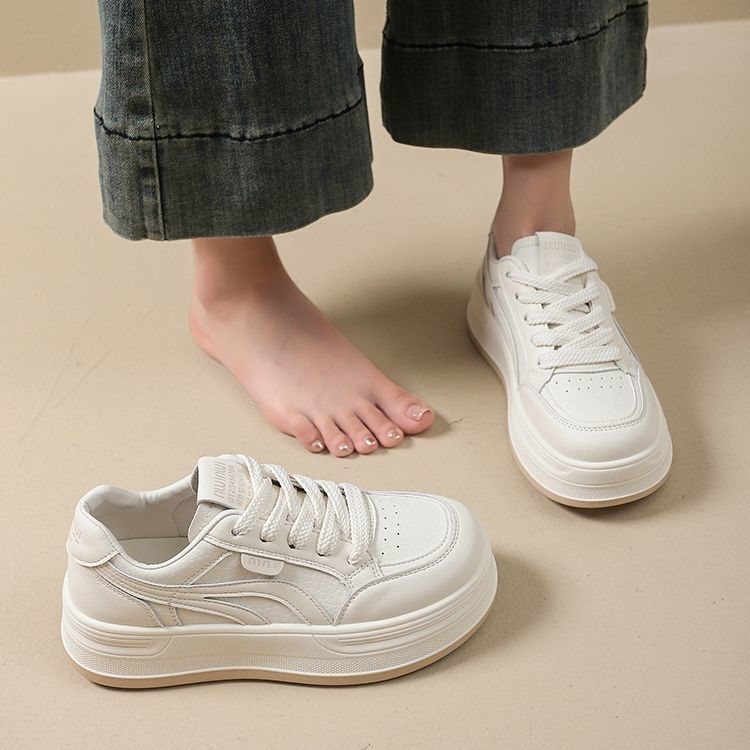 Adidași albi pentru femei cu talpă groasă, model 2026, respirabili și versatili, pantofi sport casual