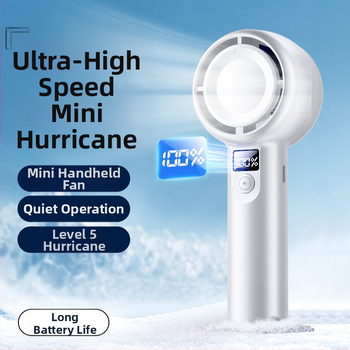 Ručný nabíjateľný ventilátor s USB, 5-rýchlostný mini s digitálnym displejom, tichý