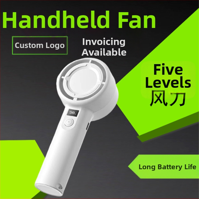 Ručný nabíjateľný ventilátor s USB, 5-rýchlostný mini s digitálnym displejom, tichý