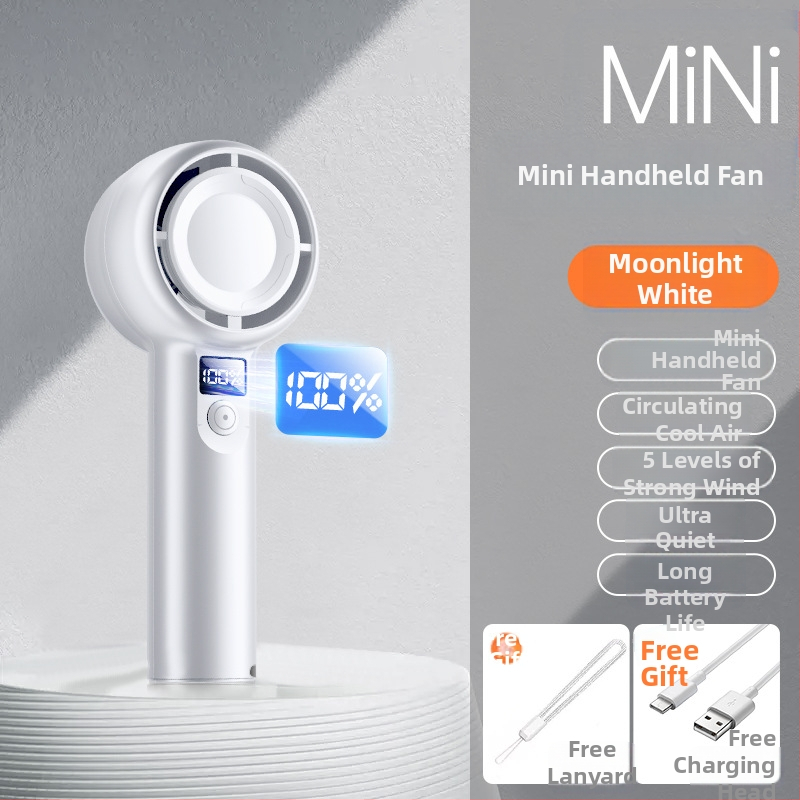 Ručný nabíjateľný ventilátor s USB, 5-rýchlostný mini s digitálnym displejom, tichý