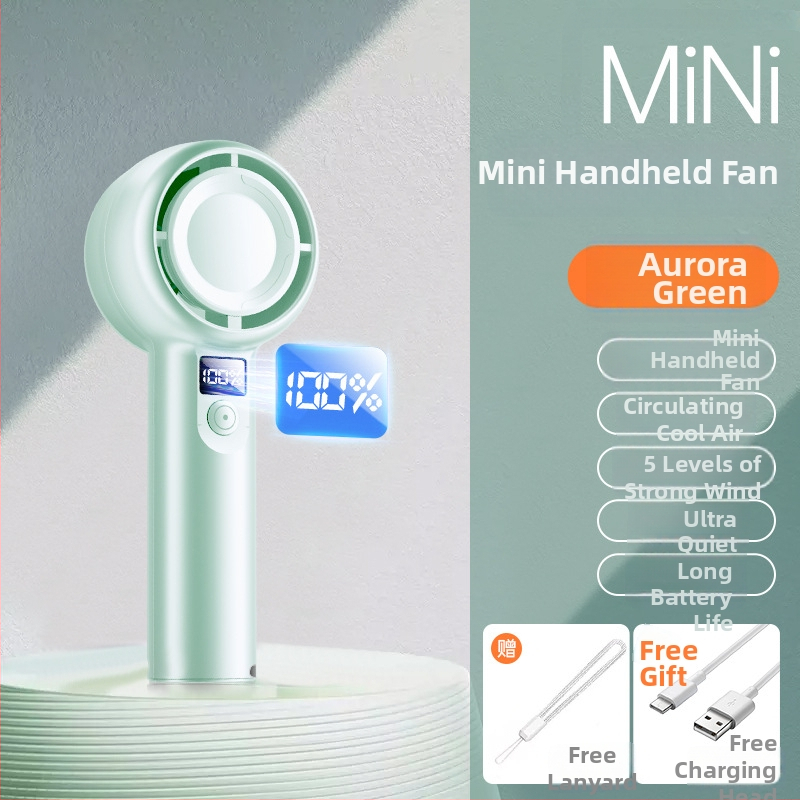 Ručný nabíjateľný ventilátor s USB, 5-rýchlostný mini s digitálnym displejom, tichý
