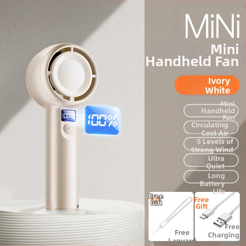 Ručný nabíjateľný ventilátor s USB, 5-rýchlostný mini s digitálnym displejom, tichý