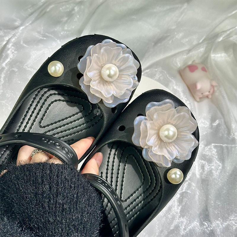 Αξεσουάρ DIY για Crocs: λουλούδι καμέλια και μαργαριταρένια αγκράφα παπουτσιών, αποσπώμενο διακοσμητικό