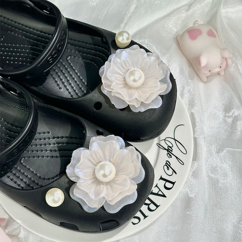 Αξεσουάρ DIY για Crocs: λουλούδι καμέλια και μαργαριταρένια αγκράφα παπουτσιών, αποσπώμενο διακοσμητικό