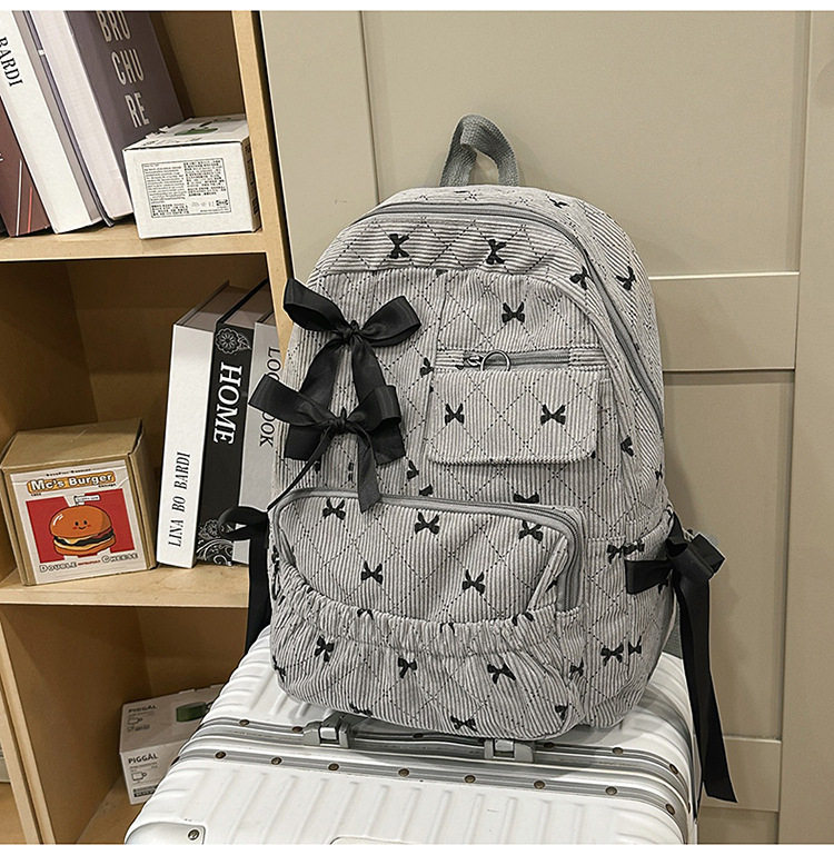 Rucsac din pânză cu imprimeu fundă, unisex pentru gimnaziu și liceu, stil casual, încăpător pentru laptop de 16 inch, capacitate 75L sau mai mult