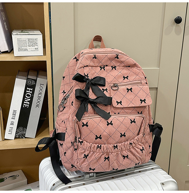 Rucsac din pânză cu imprimeu fundă, unisex pentru gimnaziu și liceu, stil casual, încăpător pentru laptop de 16 inch, capacitate 75L sau mai mult