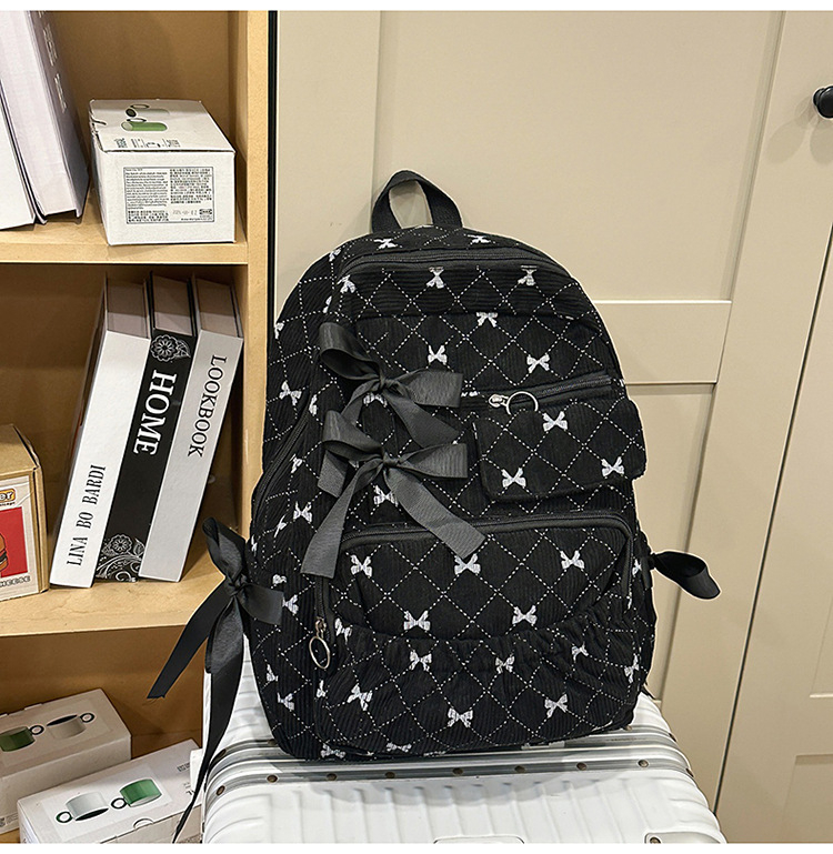 Rucsac din pânză cu imprimeu fundă, unisex pentru gimnaziu și liceu, stil casual, încăpător pentru laptop de 16 inch, capacitate 75L sau mai mult